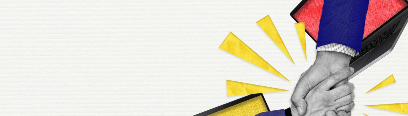 Online networking handshake marketing remixed media background